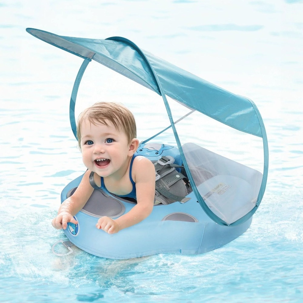 Doctor Dolphin Baby Swimming Ring Air-Free w/ Canopy & Safety Harness 3–24M NEW